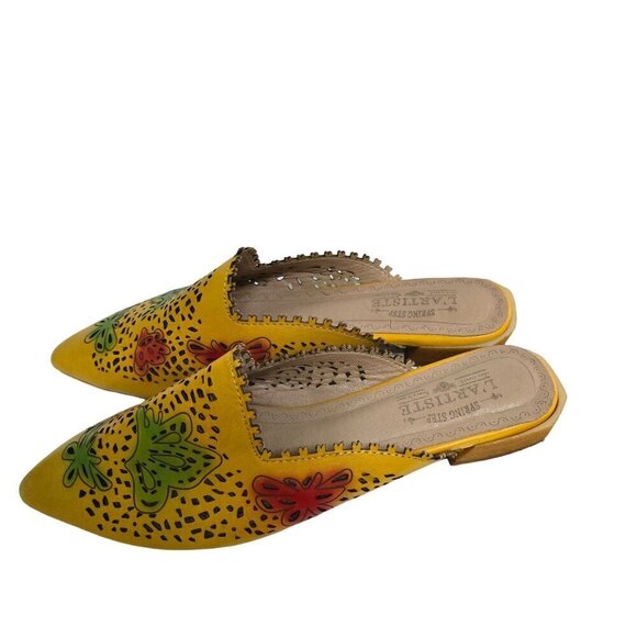 L'Artiste Spring Step Galatina-YM Hand-Painted Yellow Leather Mules Size 42 - Picture 2 of 8